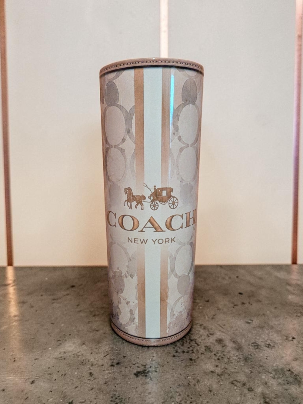 Coach Pale Pink & Metallic Stripe Decorative Sublimated 20oz Skinny Tumbler